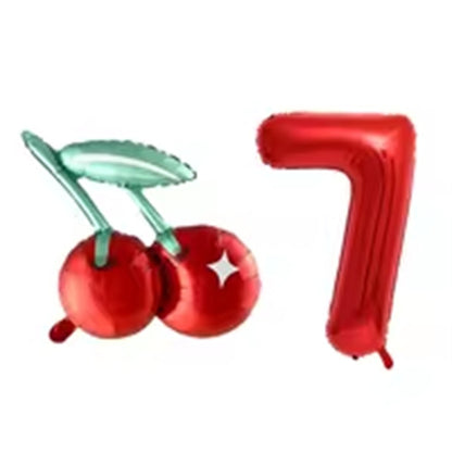 2pcs Cherry Foil Balloons with 32inch Red Number Balloon for Summer Fruit Theme Kids Birthday Baby Shower Party Decoration