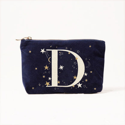 Alphabet Print Velvet Clutch Makeup Bag - Fashionable Cosmetic Pouch with Glittering Star Motif