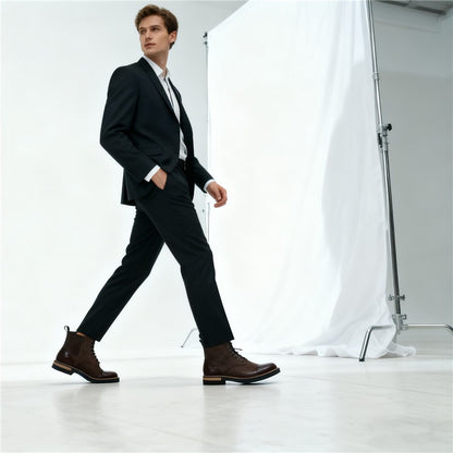 Men's Leather Lace - up Ankle Boots Retro Color - Block Formal Casual Boots Comfortable Non - slip Dress Boots For Daily Wear