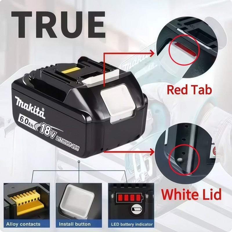 Bateria original Makita 18v para ferramenta elétrica recarregável, bateria substituível de íons de lítio 5Ah/6Ah, 1850 BL1860B 6ah