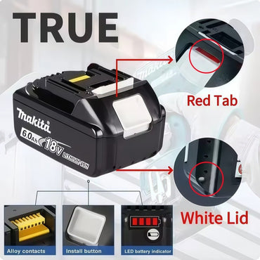 Original makita 18v battery Rechargeable Power Tool makita 18v Battery, Replaceable 5Ah/6Ahbattery Lithium-ion, 1850 BL1860B 6ah