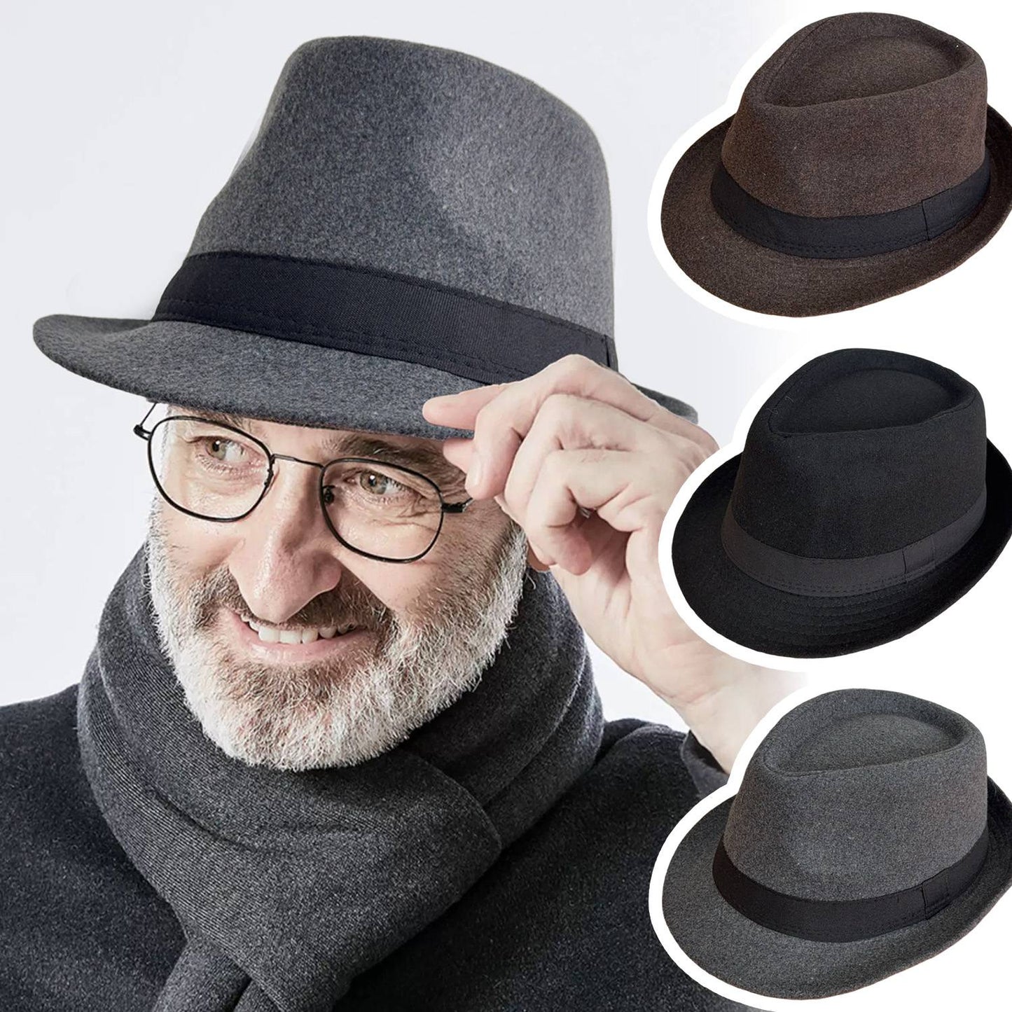 New Fashion Casual Topper for Men British Fashion Black Jazz Hat Wool Versatile Middle-aged Elderly Hat Elegent Trend Fedoras