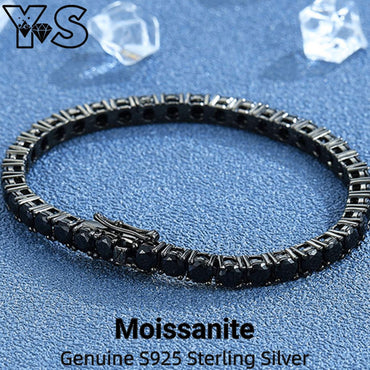 ?Genuine S925 Sterling Silver Black Plated Tennis Bracelet 3mm 4mm 5mm Black Moissanite Modern Elegant Jewelry for Women?
