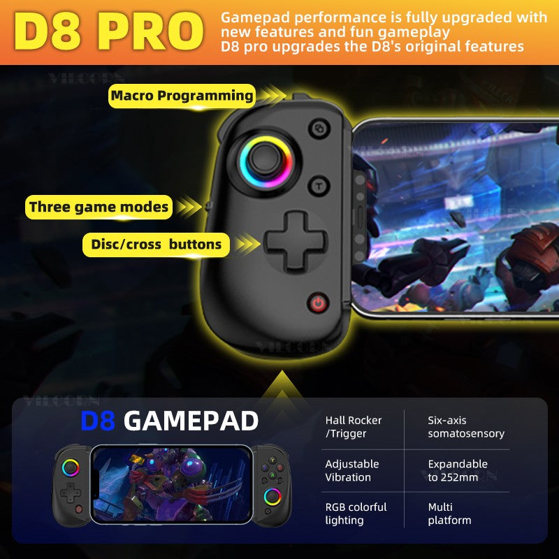 D8Pro RGB Tablet Game Controller FPS Mobile Gamepad For Switch Android ios PS3 PS4 PC Hall Trigger Joystick
