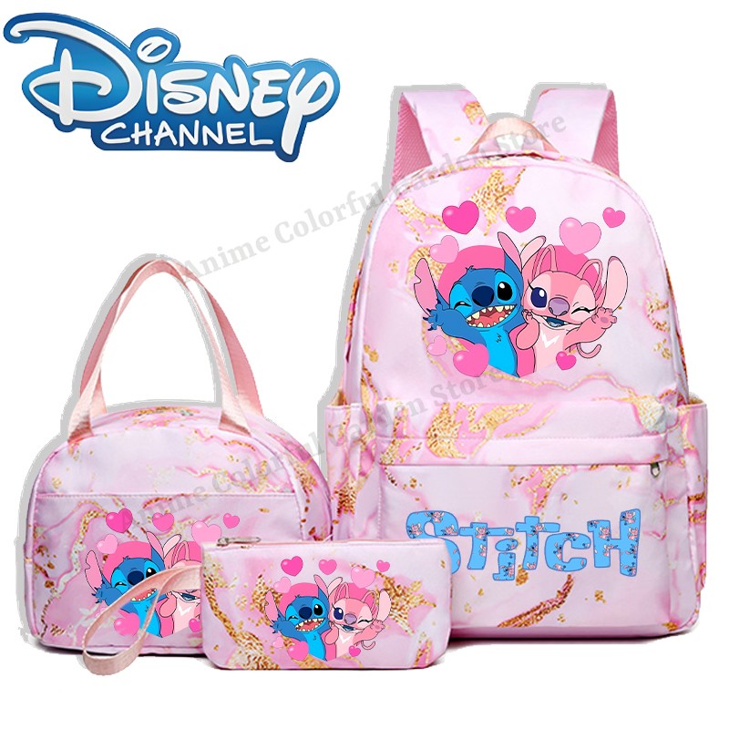 3pcs Disney Stitch Backpack Lunch Bag Pencil Case Set Anime Cartoon Fashion Schoolbag Suit Students New Semester School Supplies