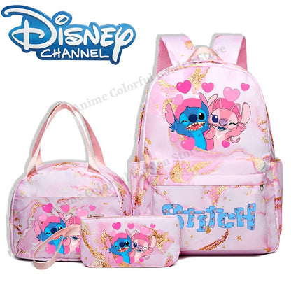 3pcs Disney Stitch Backpack Lunch Bag Pencil Case Set Anime Cartoon Fashion Schoolbag Suit Students New Semester School Supplies