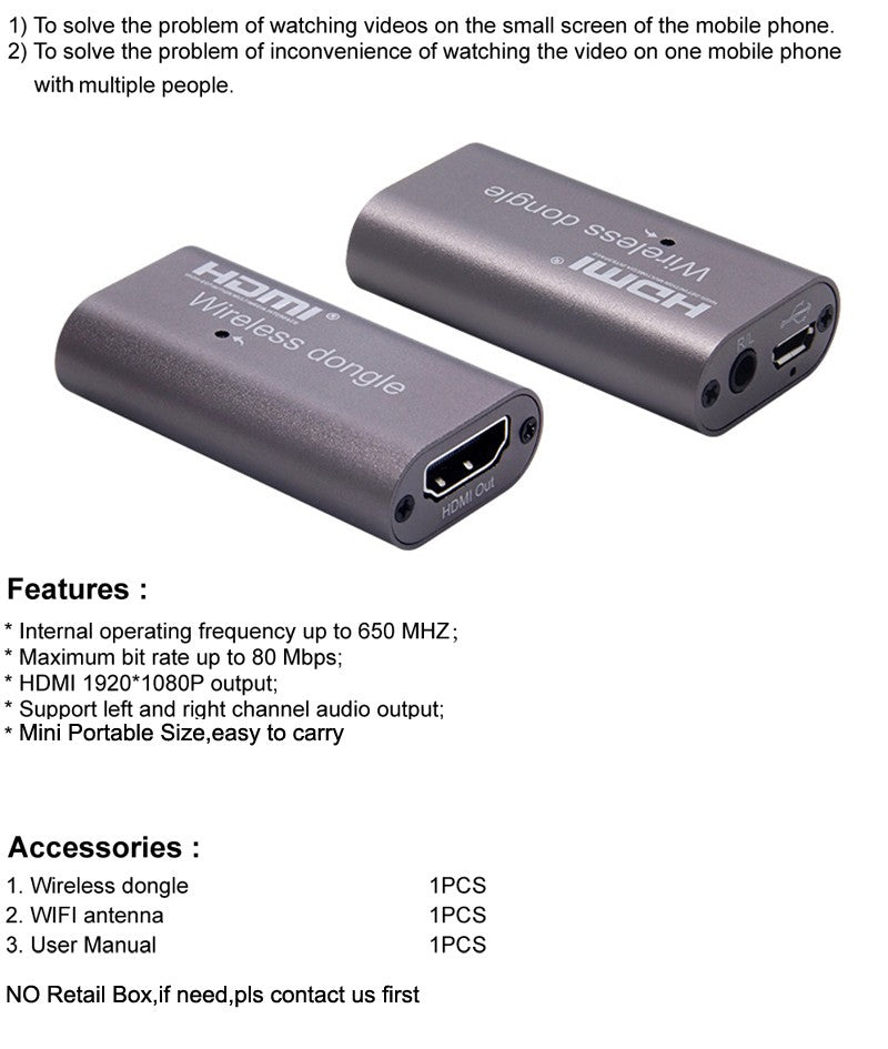 Wireless WiFi Display Adapter HDMI-compatible TV Stick Receiver Miracast Airplay Screen Mirroring for IOS Andriod Phone PC To TV