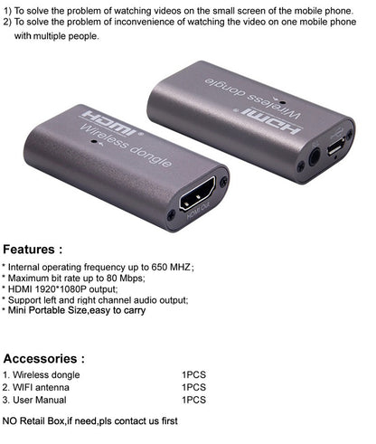 Wireless WiFi Display Adapter HDMI-compatible TV Stick Receiver Miracast Airplay Screen Mirroring for IOS Andriod Phone PC To TV