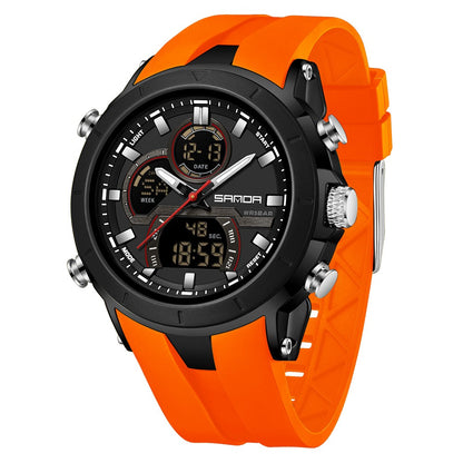 SANDA Mens Watches Countdown Waterproof Alarm Clock Wristwatch Multifunctional Luminous Men Quartz Digital Watch Alarm Clock