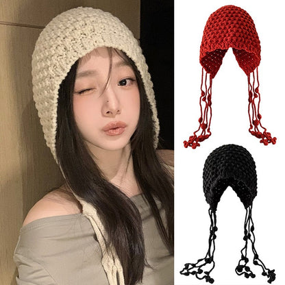 Autumn Winter Women's Hat Hand-knitted Woolen Tassel Cap Beanie Fashion Ear-protecting Cap Outdoor Warmth Headscarf Hat