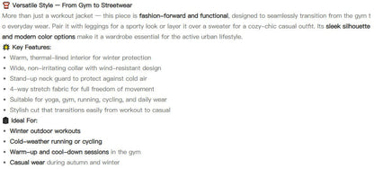 Women's High-End Velvet Yoga Jacket Stand Collar Long Sleeve Fitness Running Training Top for Autumn Winter Sports