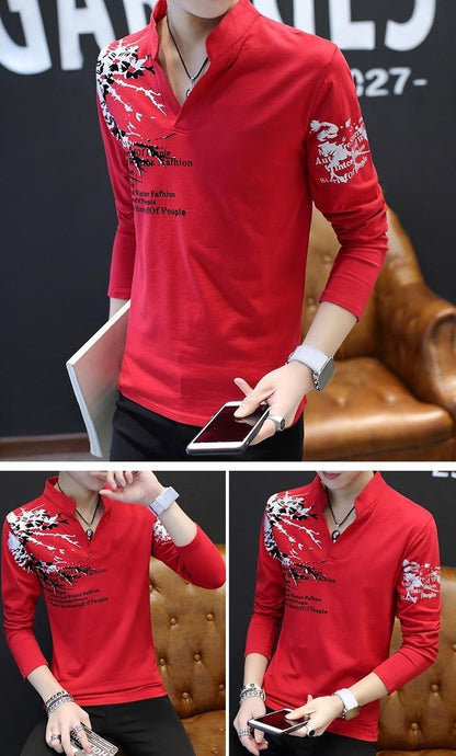 Stand Collar Man Pullovers Tight Bulk Spring Tops Sweatshirts Elasticity Designer Casual Social Quotes Slim Fit T Shirt for Men