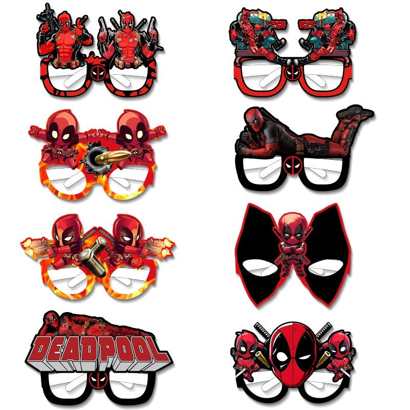 Marvel Comics Deadpool Kawaii cartoon pattern funny glasses set anime merchandise small gift