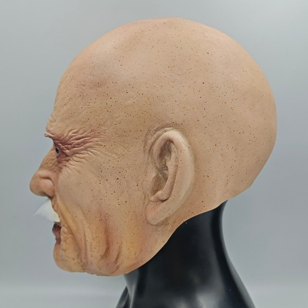 Realistic Full Head Latex Mask with Beard for Men Halloween Costume Party Prop Old Man Cosplay Headgear