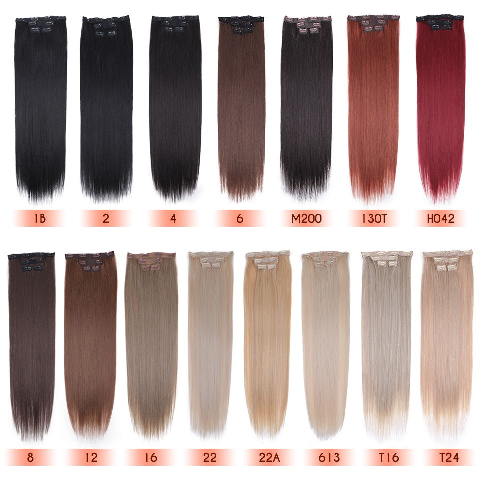 FASHION IDOL Long Straight Hairstyle 8 Clips In Hair Extensions Blonde 60CM Natural Synthetic Hair Daily Use Hairpiece Fake Hair
