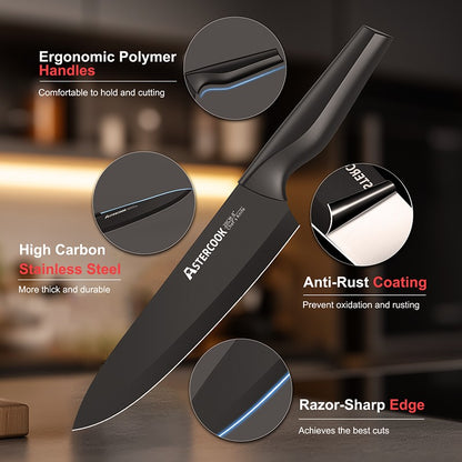 Conjunto de Facas de Cozinha Astercook com Bloco Amolador Embutido, Próprio para Lava-Louças, Conjunto de Bloco de Facas de Aço Inoxidável Alemão de 15 Peças