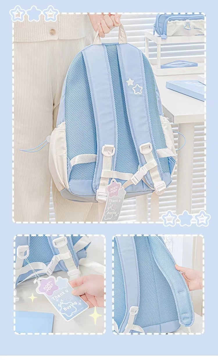 Mochila creme para estudantes com design simples e fofo de alta aparência Mochila leve e espaçosa para a dor nas costas