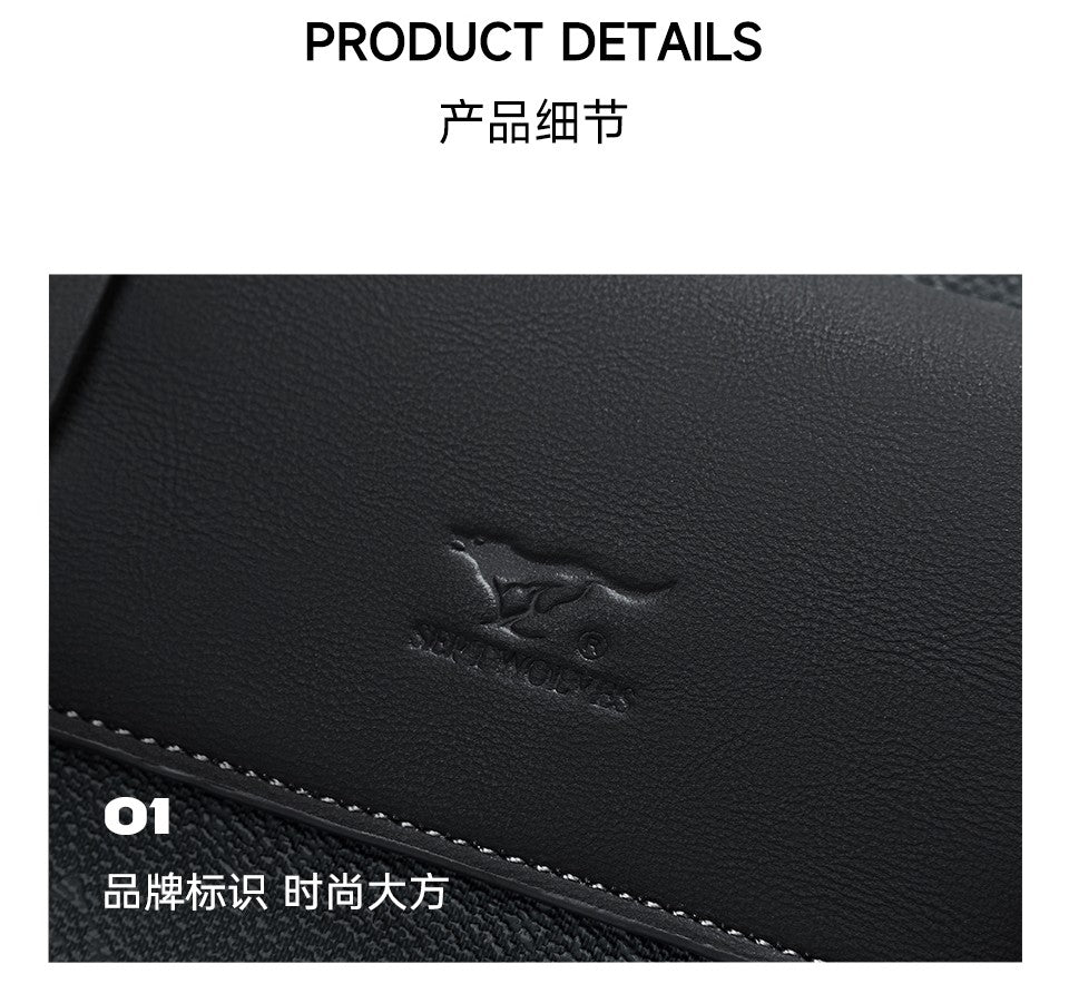 Septwolves Luxury Leather Backpack for Men Monogram Printed Stylish Laptop Backpack 15 Inch Travel Bag Black Business Backpack