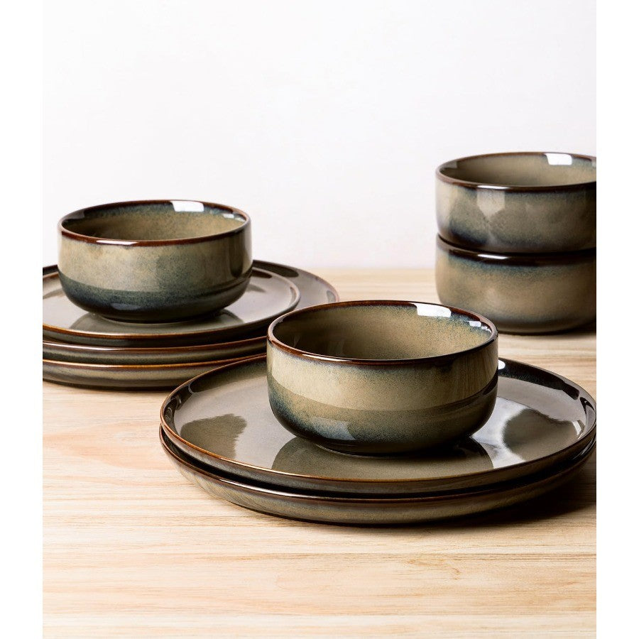 Ceramic Dinnerware Sets for 8 24 Pieces Handmade Reactive Glaze Plates and Bowls Set Scratch Resistant Dish Set Oven and Microw