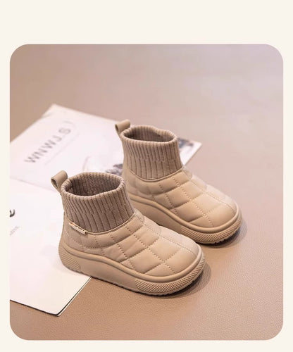Children's Snow Boots 2-18 Years Old Khaki Padded Thickened Boys Girls Cotton Shoes Winter Black Soft Non-slip Kids Sock Boots