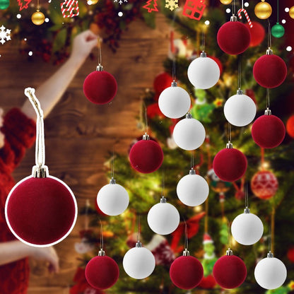 1/30Pcs Christmas Balls Red Flocked Balls Christmas Tree Hanging Pendant Balls DIY Home New Year Party Gift Decoration Supplies