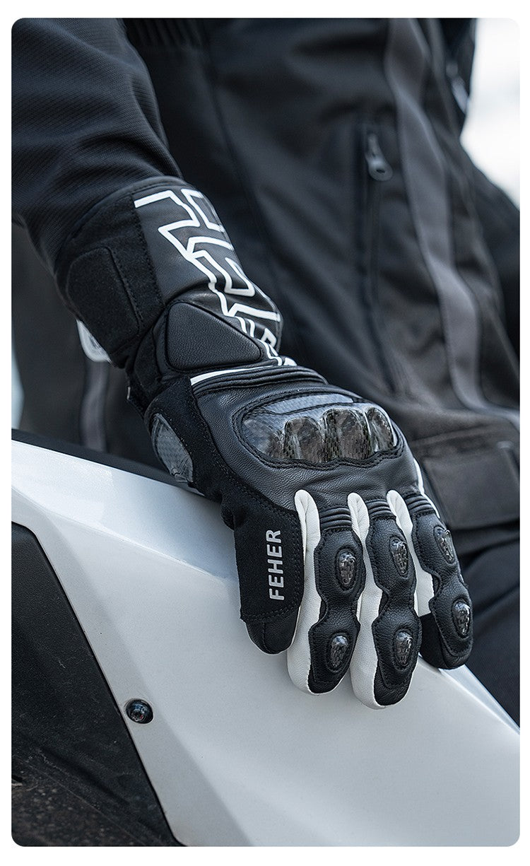 Luvas de Inverno FEHER para Moto Couro Touchscreen Quente Impermeável Junta de Dedo em Fibra de Carbono Luvas de Motociclismo