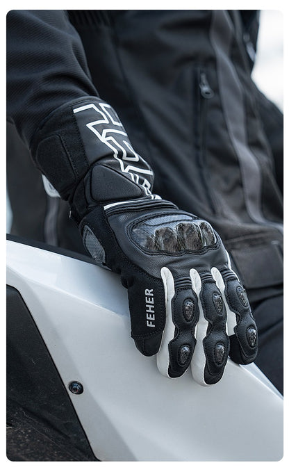 Luvas de Inverno FEHER para Moto Couro Touchscreen Quente Impermeável Junta de Dedo em Fibra de Carbono Luvas de Motociclismo