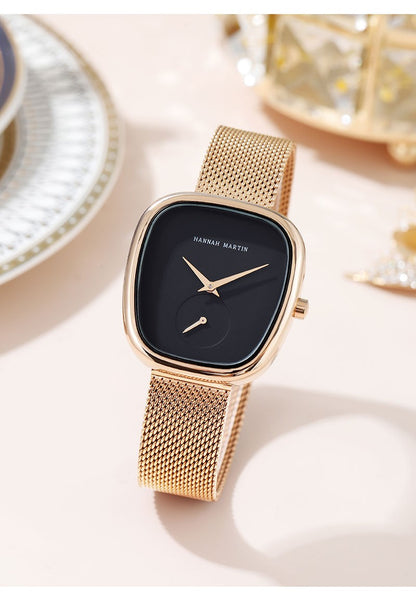 HANNAH MARTIN Brand Original Luxury Women Watch Rose Gold Fashion Stainless Steel Quartz Movement Waterproof Women Dress Watches