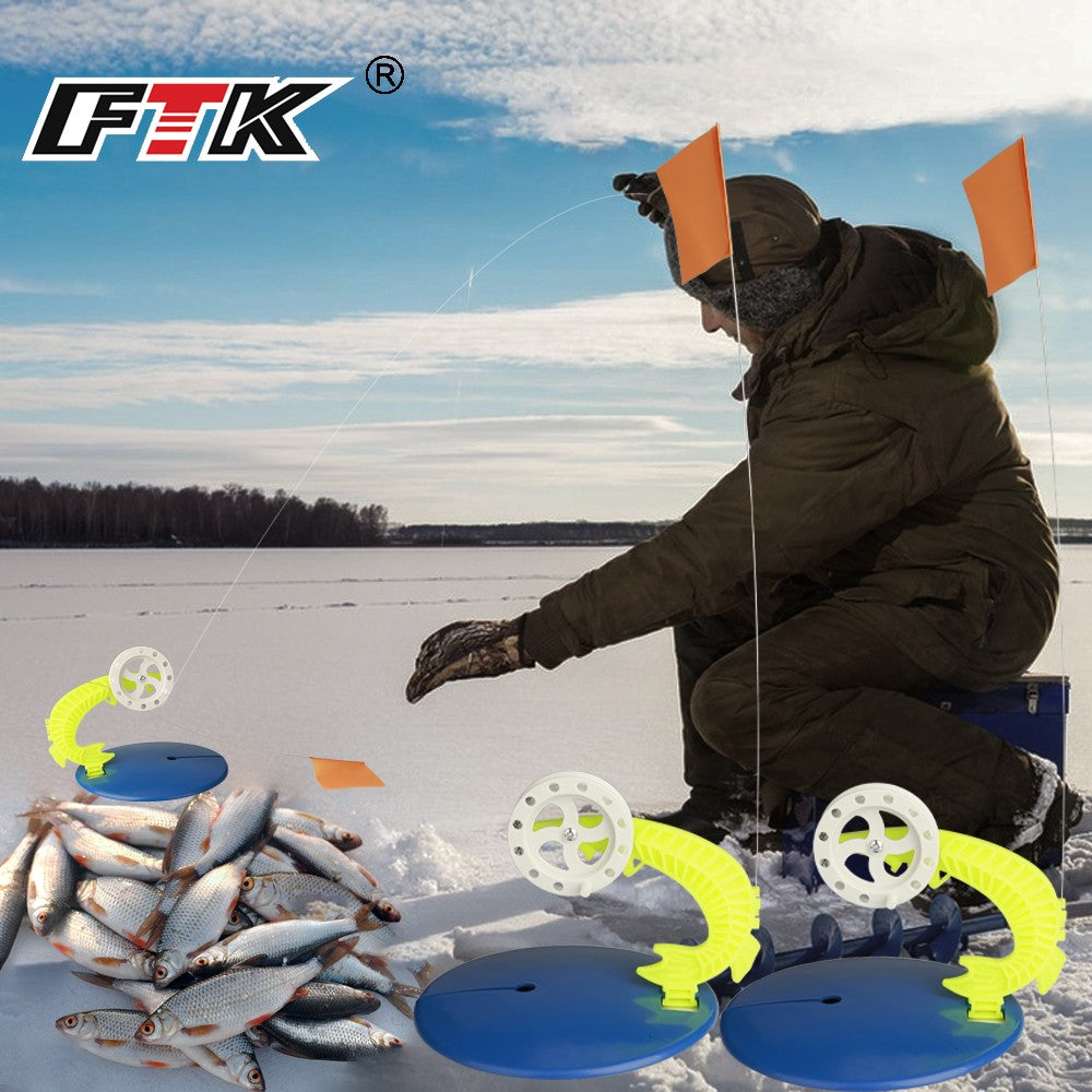 FTK 2 pçs/conjunto de pesca de inverno, bandeira de vara de pesca no gelo, suprimentos de pesca, ponta de plástico, trenó de pesca portátil, bandeiras de pescadores