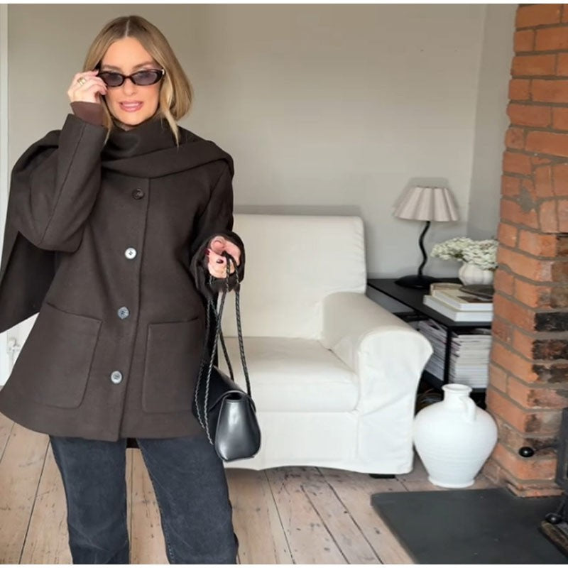 Fashion British Style Trench Coat with Detachable Scarf Women's Single Breasted Long Sleeve Jacket 2025 Winter Classic Outerwear