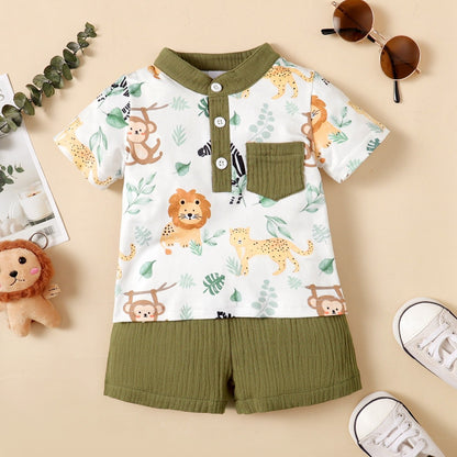 2PCS Infants Baby Boys Summer Fashion Clothes 3-24M Toddler Baby Boys Cute Cute Animal Printed Gentleman's suit