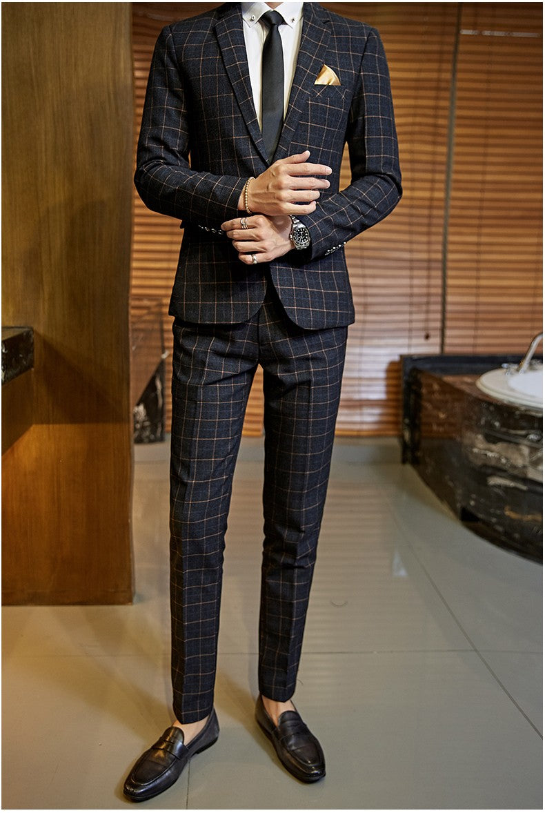 Men's Casual One-Button Plaid Suit Two-Piece Set Business No-Ironing Best Man M-5XL 2025 Fashion Comfortable Fit