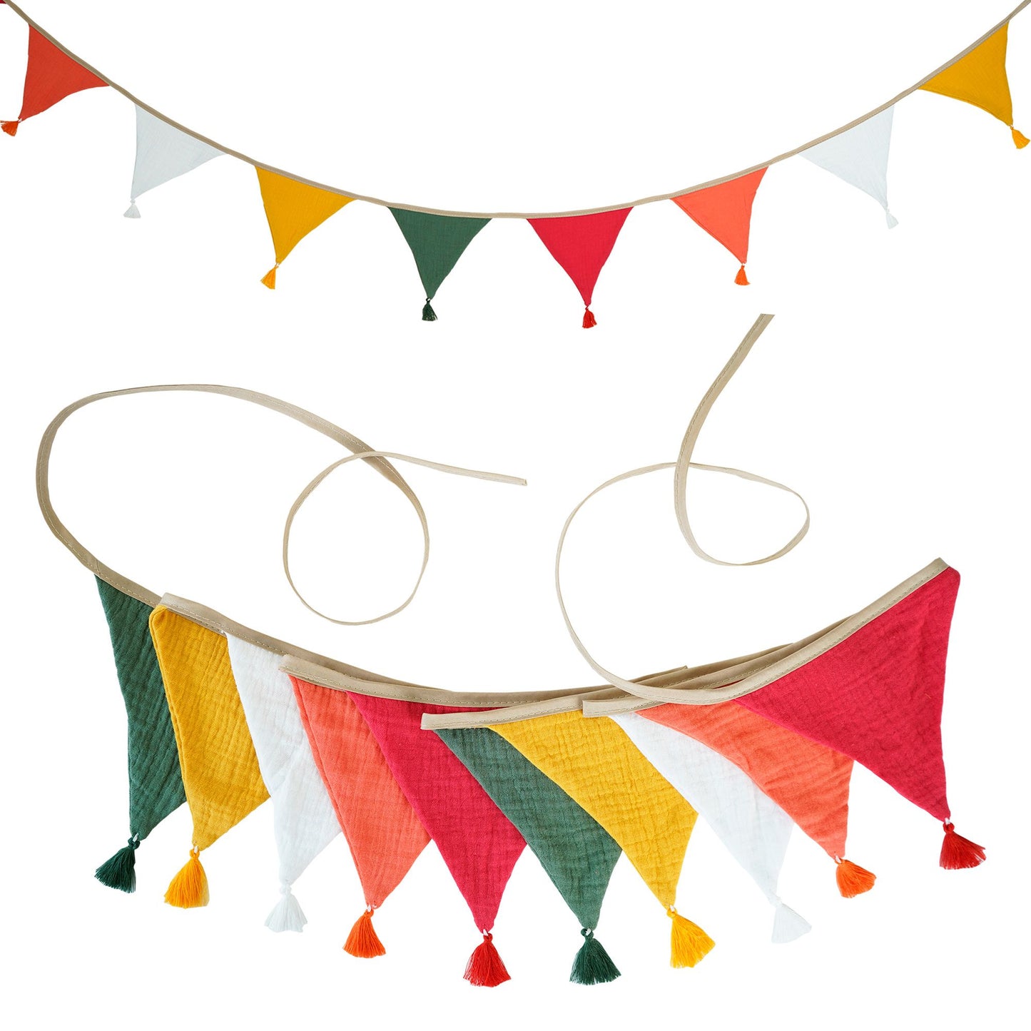 2.6M/8.5FT Nursery Fabric Bunting 10 Triangle Pennant Flags With Tassels Party Decor Banner Home Baby Shower Carnival Garland