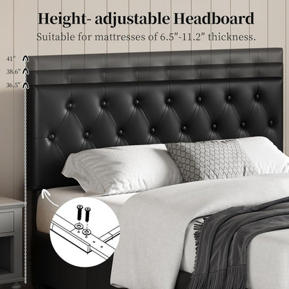 Yaheetech Queen Bed Frame Upholstered Bed Frame with Adjustable Diamond Button-Tufted Headboard/3 Drawers Storage, Queen Platfor