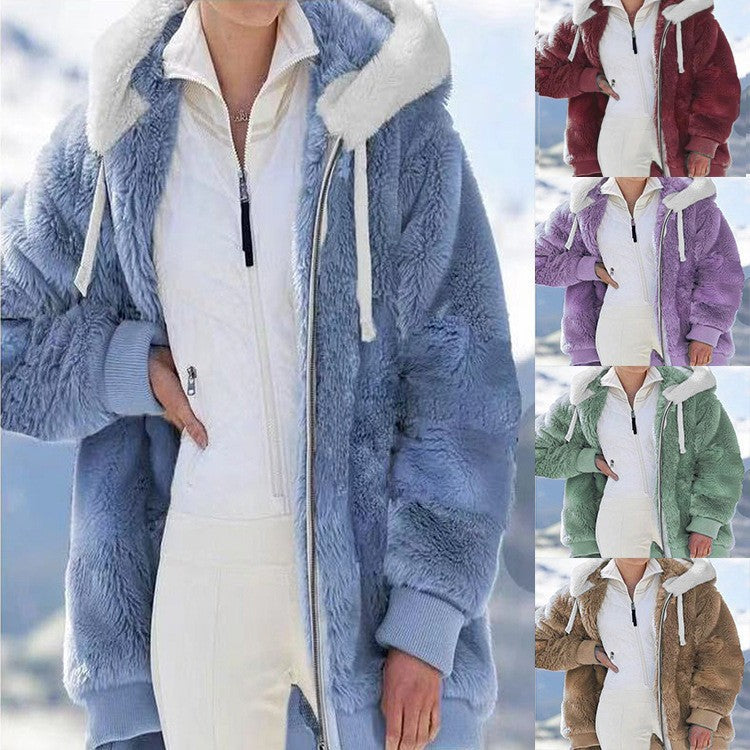VEITCHE Autumn Winter Fashion Women hooded Zipper Long Sleeve Thick Cardigan Coat Women Snow Warm Skinny Casual Streetwear