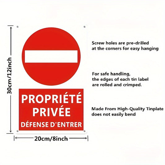[Durable Vintage Metal Sign] Durable Vintage Metal Sign - 'Private Property No Entry' Wall-Mounted Outdoor Decor, English French