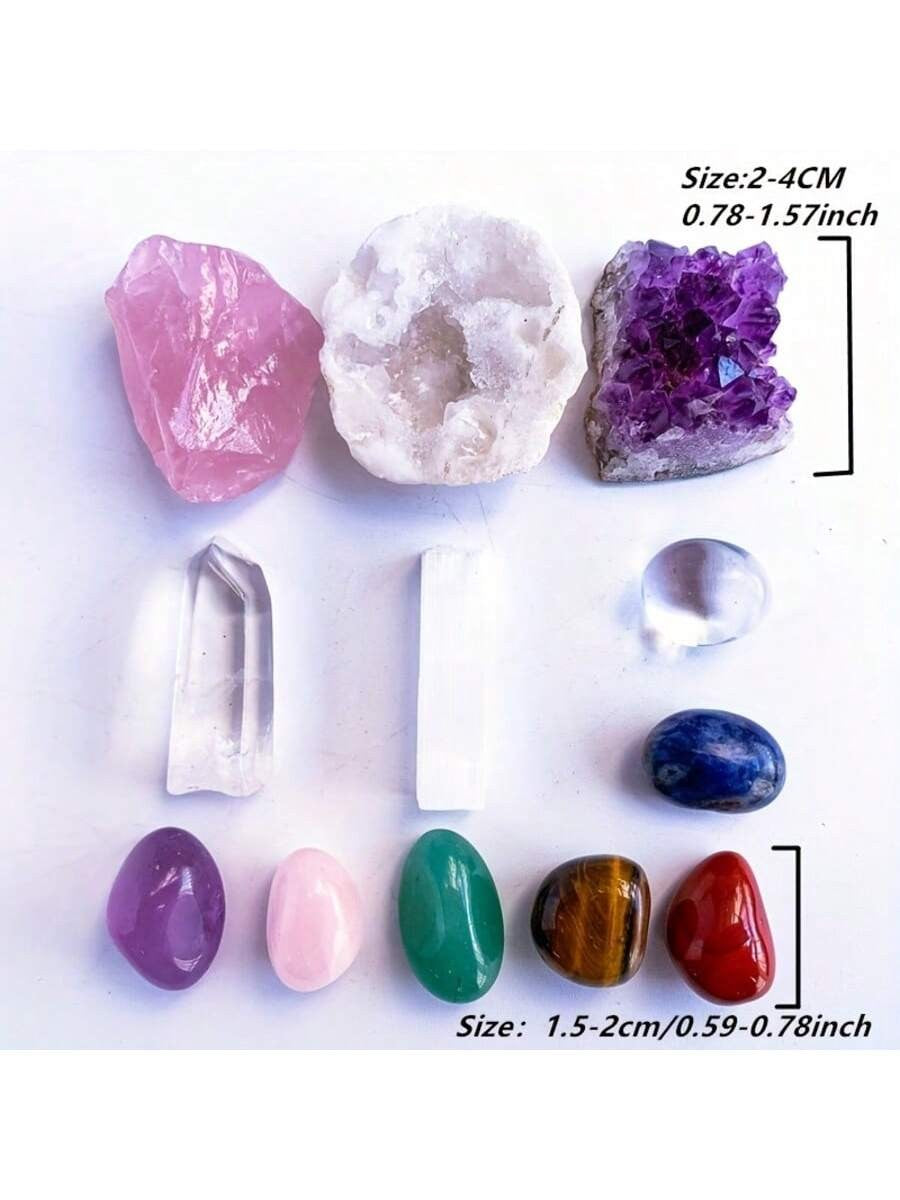 1box Natural Crystal Chakra Set - Amethyst Cluster Agate Cave Selenite Gift Set - Crystal Furniture Decoration Christmas Thanksg