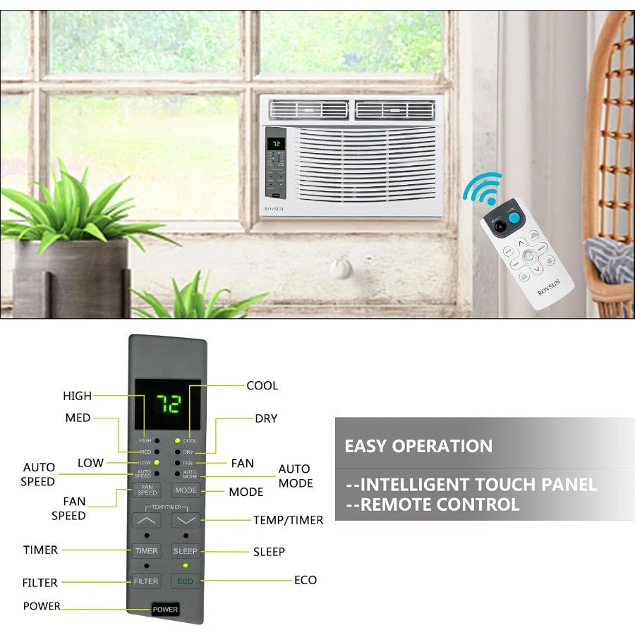 Ar Condicionado de Janela 6000 BTUs Unidade AC 3 em 1 para Janela Funciona como Refrigerador Desumidificador Ventilador com Timer Modo de Sono ECO Instalação