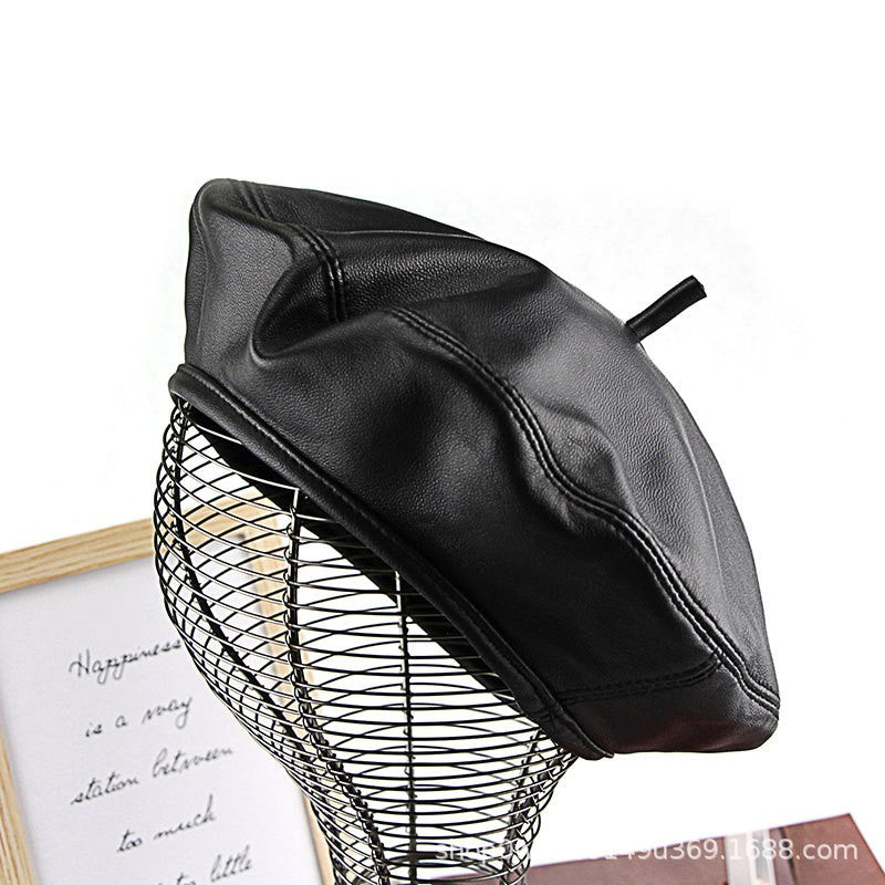 Autumn Winter Women's Genuine Sheep Leather Beret Vintage British Style Painter Hat Versatile Casual Real Leather Headwear
