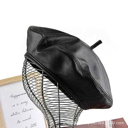 Autumn Winter Women's Genuine Sheep Leather Beret Vintage British Style Painter Hat Versatile Casual Real Leather Headwear