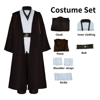 Realistic Jedi Costume Obi-Wan Kenobi Adult Cosplay Jedi Warrior Cosplay Hooded Cloak Clothing Suit Halloween Party Costumes