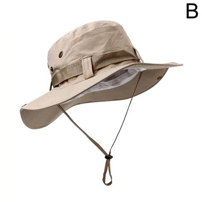 Summer Men Bucket Hat Outdoor UV Protection Wide Brim Panama Safari Hunting Hiking Mesh Fisherman Hat Beach Sunscreen Cap