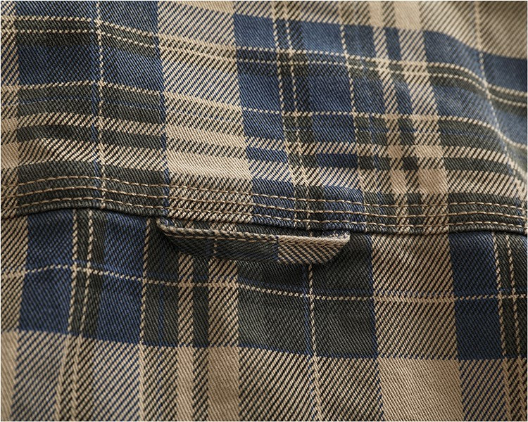2024 Spring and Autumn New American Retro Woven Plaid Cargo Shirt Men's Simple 100% Cotton Washed Single Pocket Thin Jacket