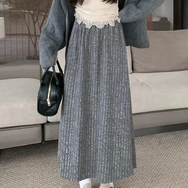 Plus Size Women's Fleece-Lined Thickened Skirt High-Waisted Slimming Medium-Length A- Line Korean Style New Arrival For Autumn/W