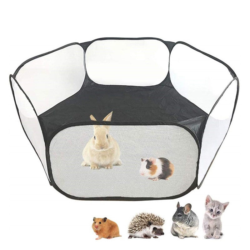 Cercado Portátil para Pequenos Animais Gaiola Transparente para Gatos e Cães Tenda Pet Cercadinho Dobrável Aberto Para Cães Hamsters Coelhos Porquinhos-da-Índia