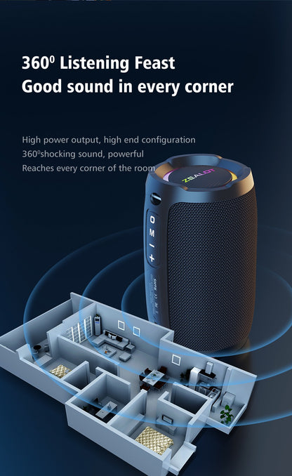 Caixa de som Bluetooth portátil Zealot_S49 com som estéreo 360, 20W, IPX6 à prova d'água, Bluetooth 5.2, True Wireless Stereo