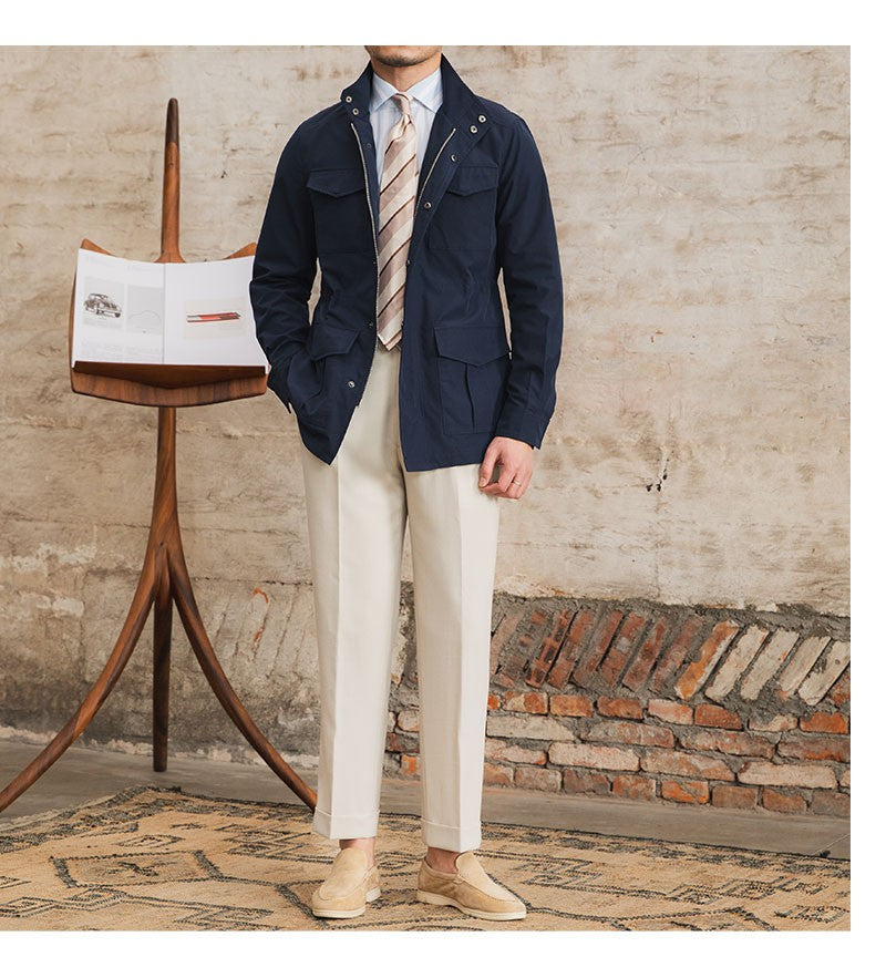 Three Spring and Summer Light Vertical Collar Waist Half Hanging M65 British Jacket Men's Retro Hunting Wear Waterproof Jacket