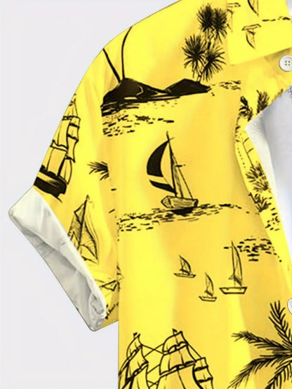 Summer Men's Shirt Coconut Tree 3D Print Casual Short Sleeve Lapel Tops Beach Casual Hawaiian Shirt Men Oversized Shirts For Men