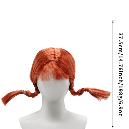 Orange neat bangs anti-warped braid synthetic wig | wig suitable for anime elf role-playing