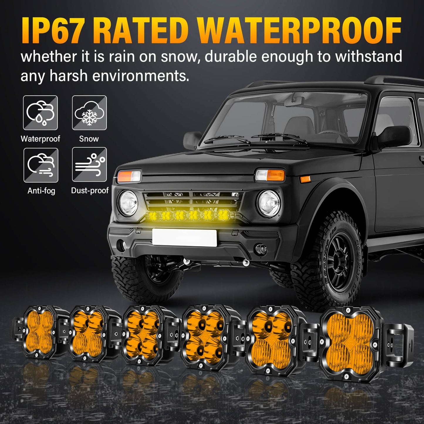 4in 30W Amer Cube LED Pod Light Spot Flood Combo Beam Work Lights,3055K/3530K Car Off-Road Driving Lamp for Truck,SUV,Motorcycle